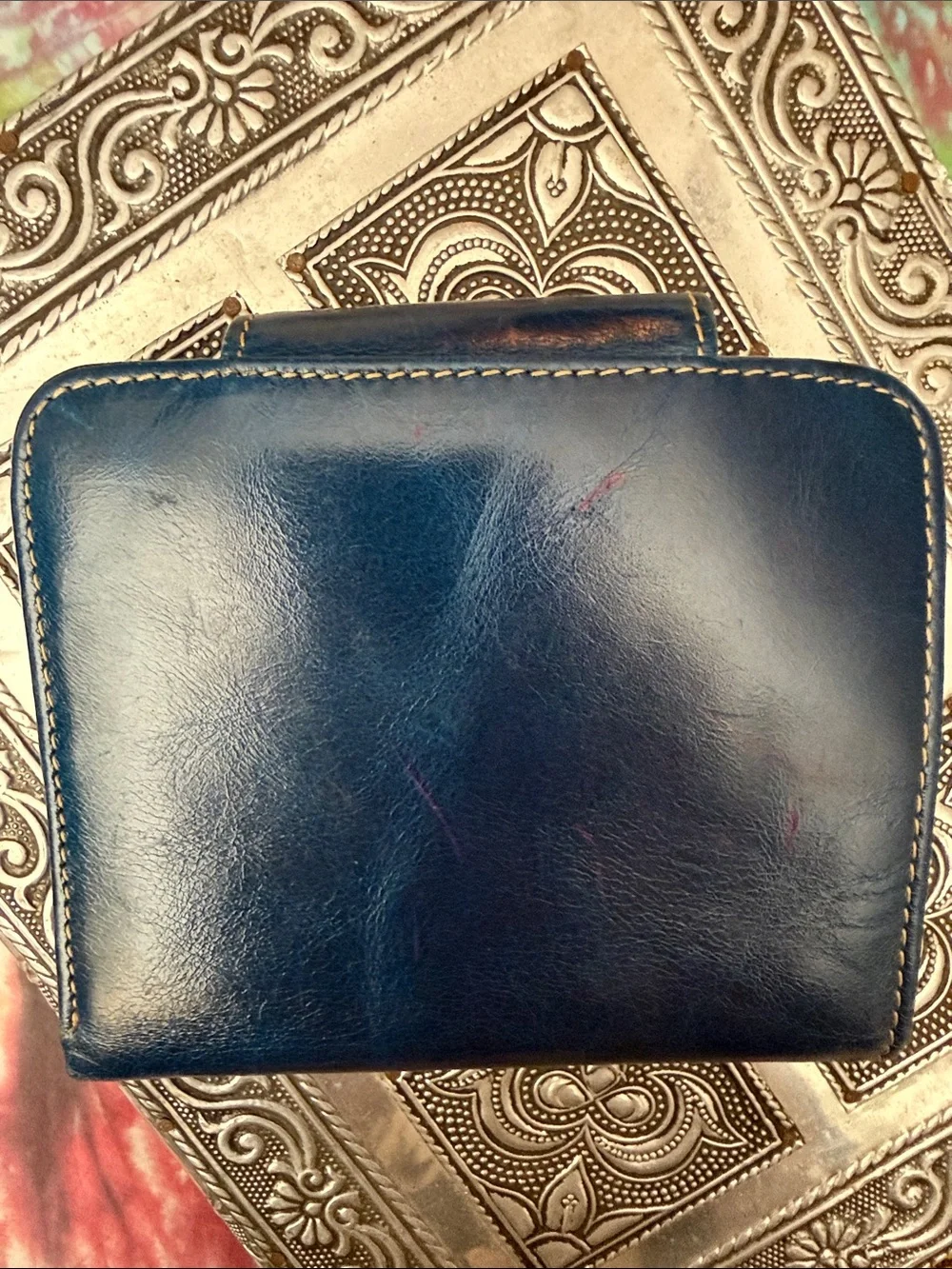 Classic Navy Leather Wallet Clutch - Women's Wallet